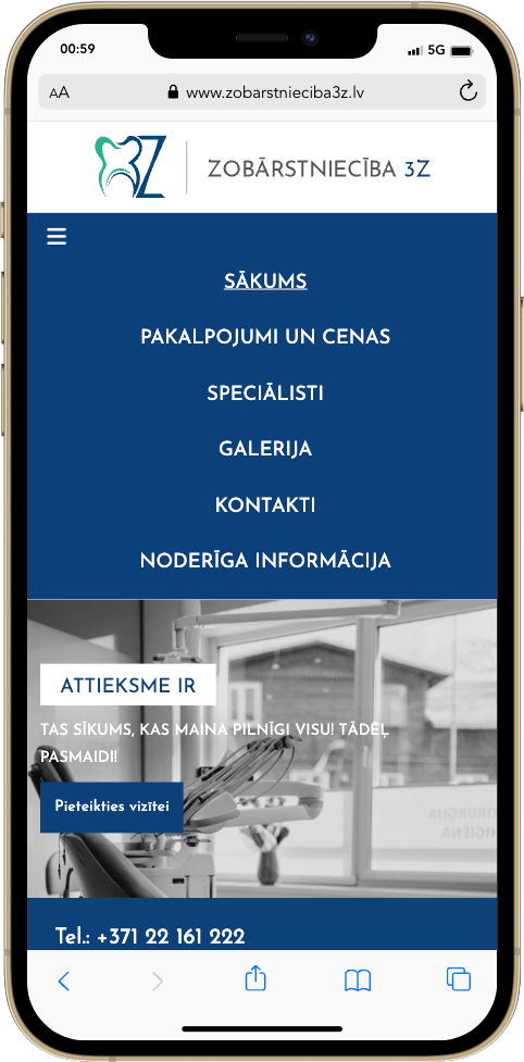 Zobārstniecības 3Z mājaslapas dizains un izstrāde